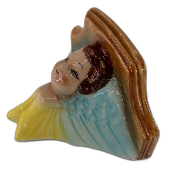 VTG Porcelain Angel Head/Shld/Wings, Small Shelf 5 1/2"H x 4 1/2' D x 7 1/2" W - Picture 2 of 5
